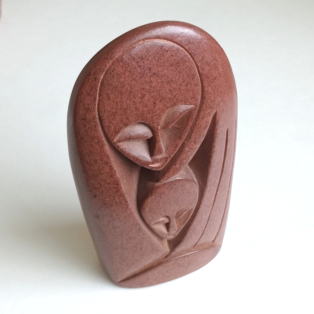 Antique Beautiful Mother and Child Stone Sculpture